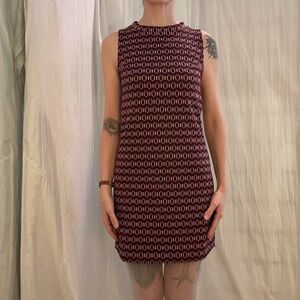 Burgundy, Black and Silver Geometric Patterned Mini Dress by Niū